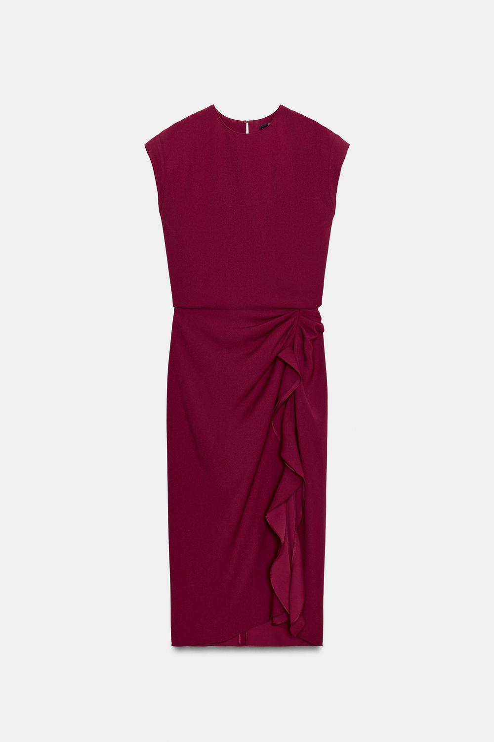 ZARA ПЛАТЬЕ МИДИ С ВОЛАНАМИ — ZW COLLECTION, БУРГУНДИ