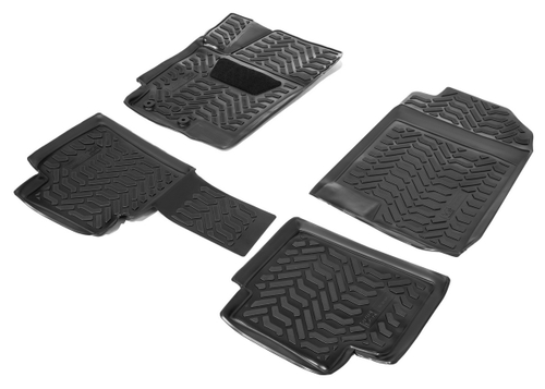 Коврики в салон автомобиля AutoFlex для Hyundai Solaris II поколение седан 2017-2020 2020-н.в./Kia Rio IV поколение седан 2017-2020 2020-н.в./Rio X хэтчбек 2020-н.в./Rio X-Line хэтчбек 2017-2021, полиуретан, с крепежом, 4 части, 9230105