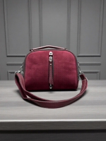 Сумка женская из экокожи с вельветом бордовая QOZA