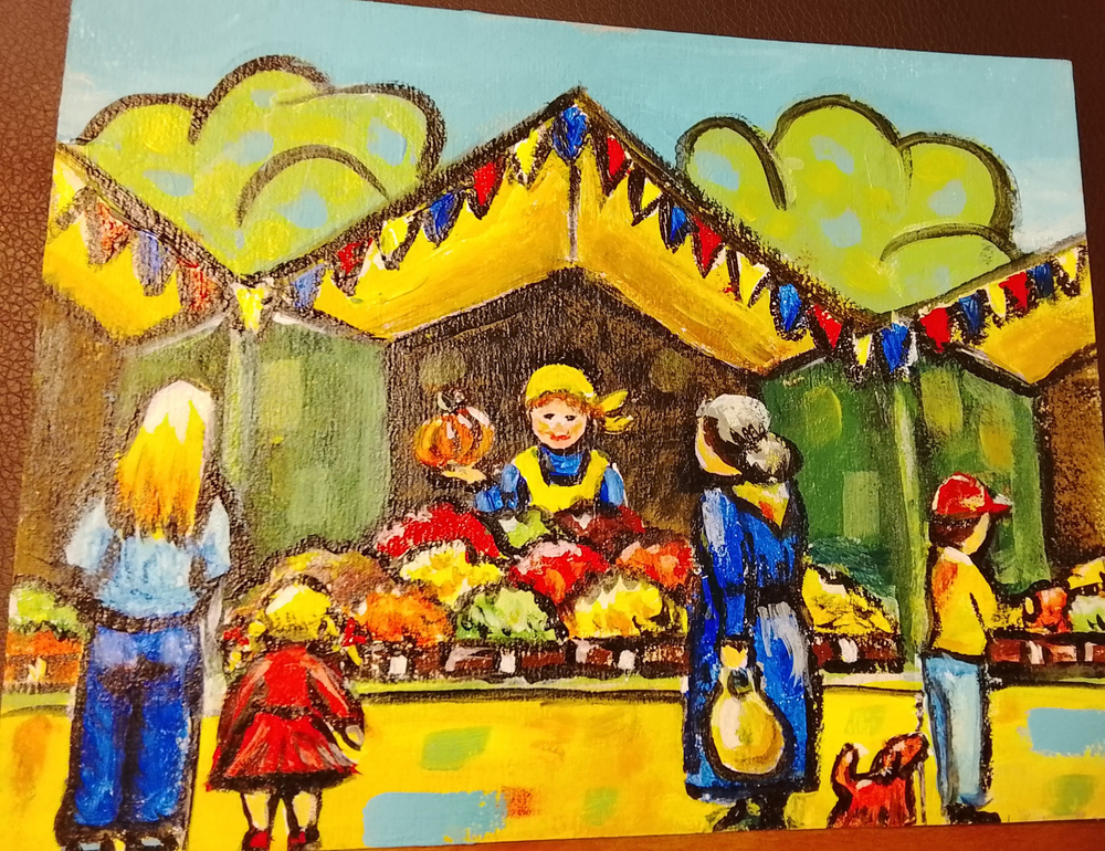 Картина "Айва", натюрморт. 30 см на 30 см. Акрил на картоне. Авторская живопись, оригинал.