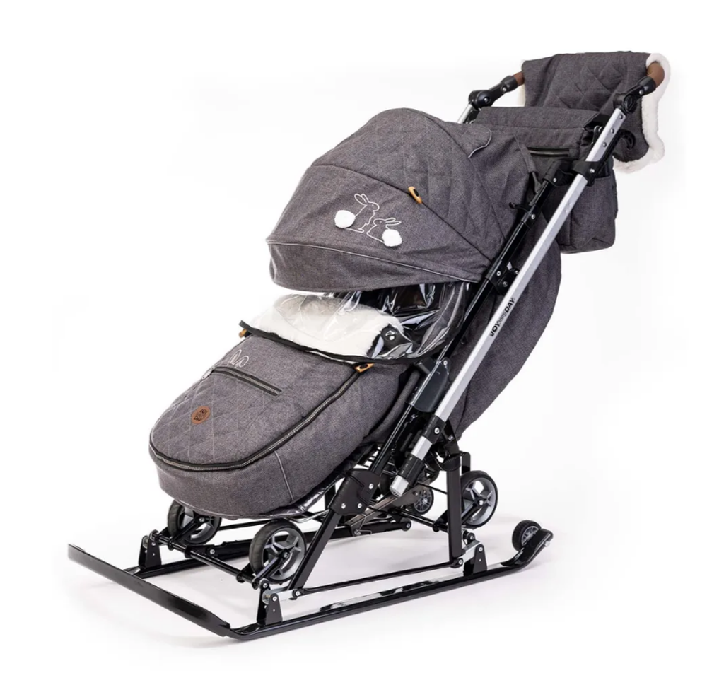 Санки-КОЛЯСКА J1 Joy every day с кроликами серый