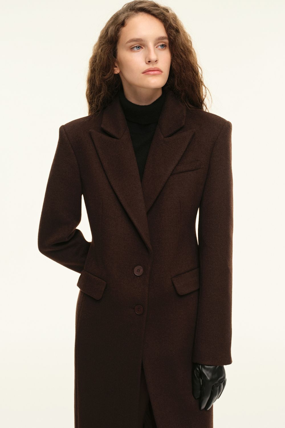 Пальто приталенного силуэта (((Горький шоколад))), коричневое