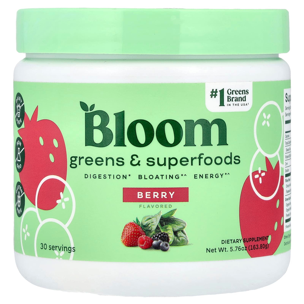 Bloom, зелень и суперфуды, с ягодным вкусом, 163,8 г (5,76 унции)