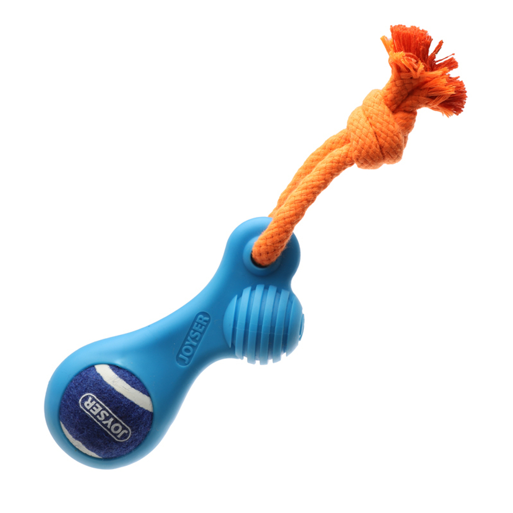 Игрушка для собак JOYSER Puppy Резиновая косточка с теннисным мячом S голубая, 13 см