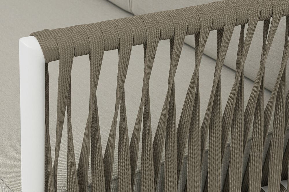 "Касабланка" левый модуль плетеный из роупа, каркас алюминий светло-серый (RAL7035) муар, роуп серо-коричневый 23мм, ткань бежевая 15052