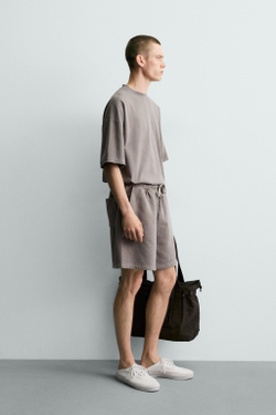 ZARA БАЗОВАЯ ФУТБОЛКА RELAXED FIT С ЭФФЕКТОМ ПОТЕРТОСТИ,СЕРЫЙ