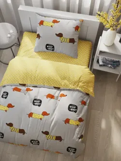 Постельное белье поплин Сказка "Таксик/Клеточка" 1,5-сп Наволочка 50х70 см 1 шт Простынь 150x215 смПододеяльник 145x215 см