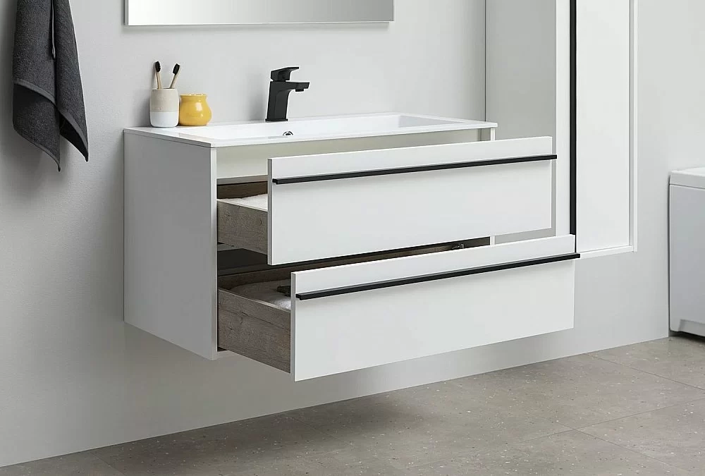 Тумба с раковиной Aquanet Lino 90 белая матовая