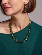 Серьги "Деора" серо-зеленый чешский хрусталь, оттенок золото