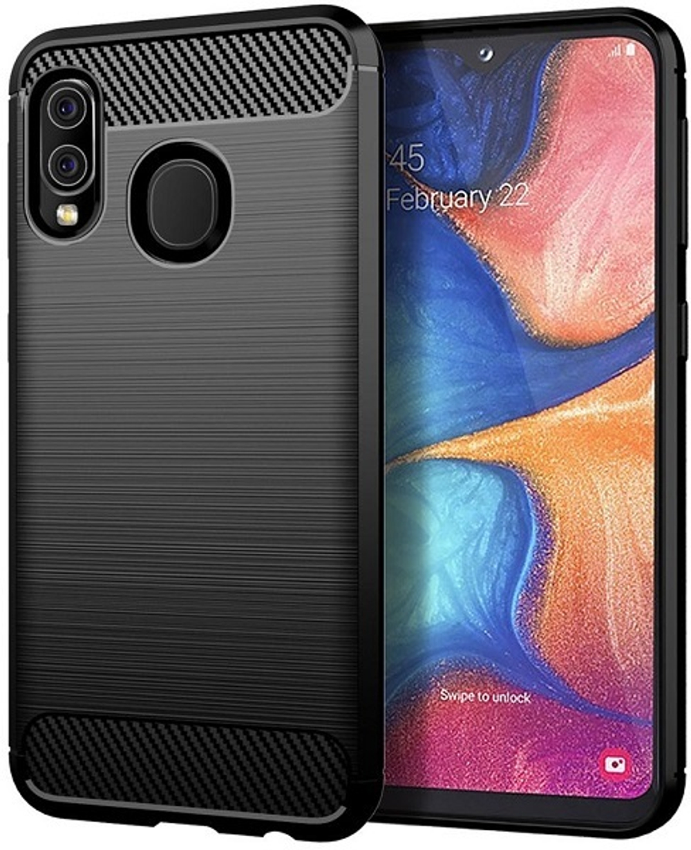 Чехол для Samsung Galaxy A20 (Galaxy A30, M10S) цвет Black (черный), серия Carbon от Caseport