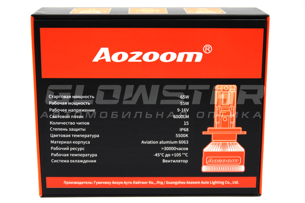 Светодиодные лампы Aozoom P6 9005/9006 с вентилятором, 12V 55W 6000Lm (комплект, 2шт)