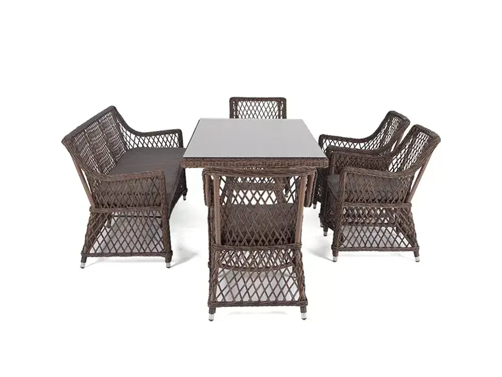 "Катания" обеденная группа плетеная на 6 персон, цвет коричневый