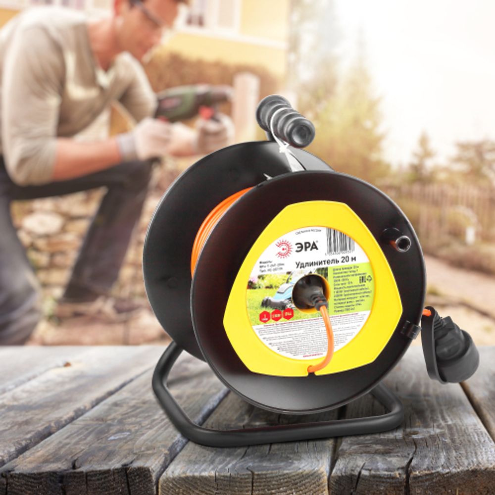 Удлинитель силовой ЭРА RPx-1-2x1-20m для газонокосилки без заземления 1 розетка 20м ПВС 2х1мм2 | Силовые удлинители