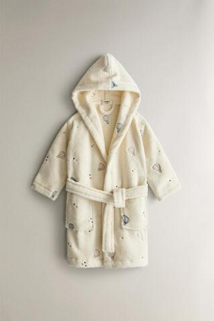 ZARA HOME ДЕТСКИЙ БАННЫЙ ХАЛАТ С ВЫШИВКОЙ, СВЕТЛО-БЕЖЕВЫЙ