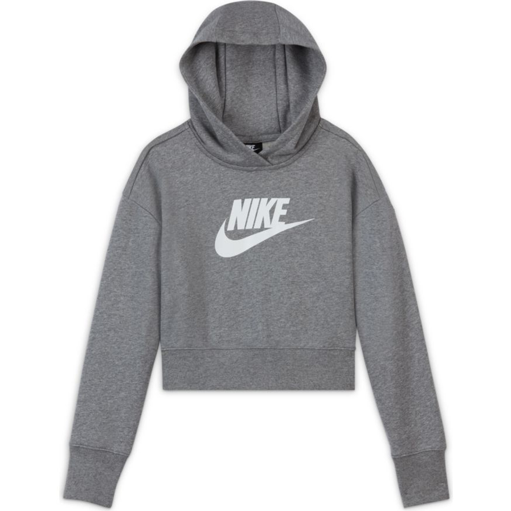 Кофта для девочки теннисная  Nike Sportswear FT Crop Hoodie G - carbon heather/white