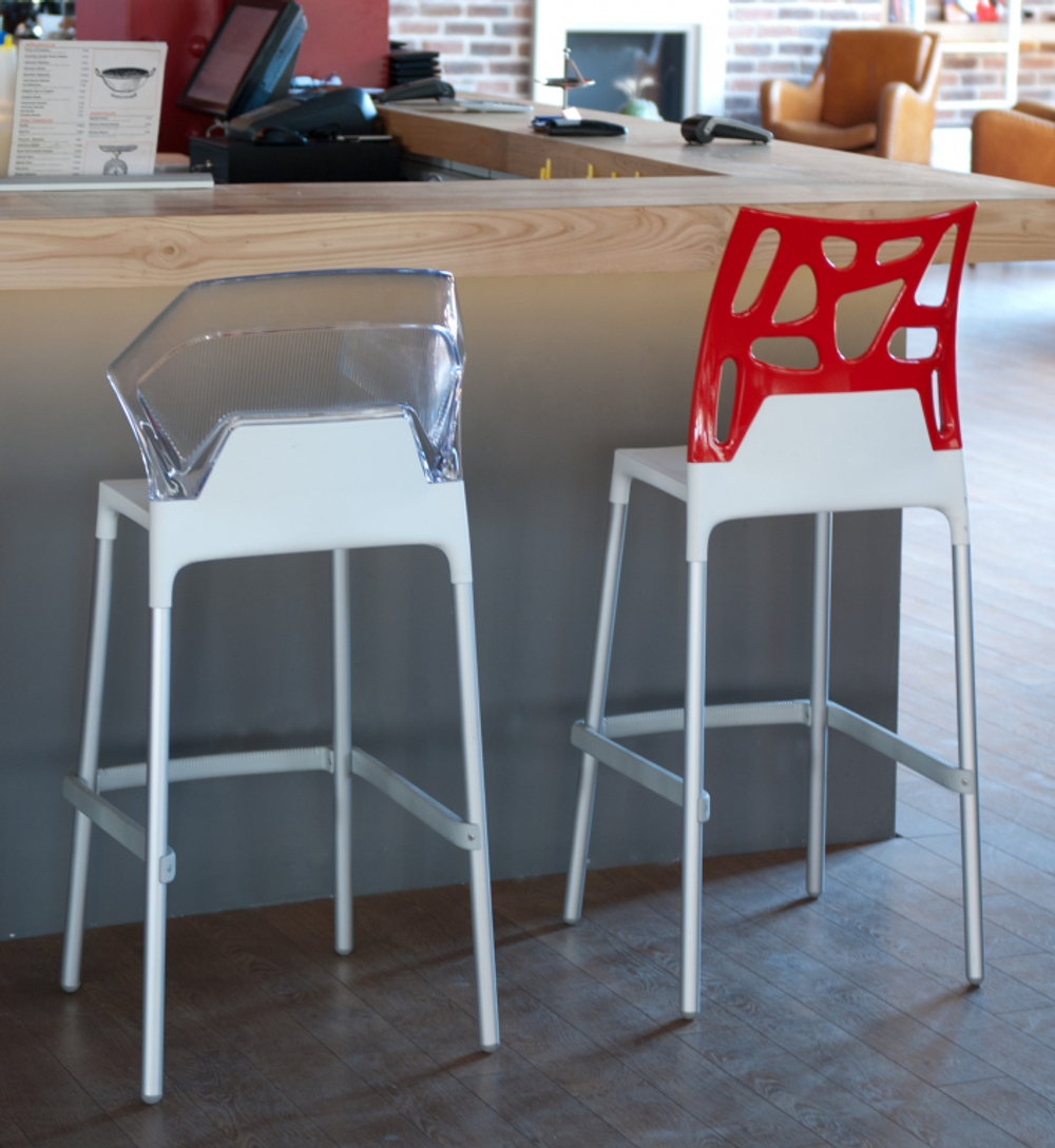 Стул пластиковый барный Papatya Ego-S Bar, сатинированный алюминий, белый, прозрачный