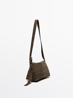 Massimo Dutti Маленькая сумка через плечо из замши и кожи, коричневый
