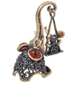 Народные промыслы AM-4093 Фигурка «Слон и мышь Ажурные» (латунь, янтарь)