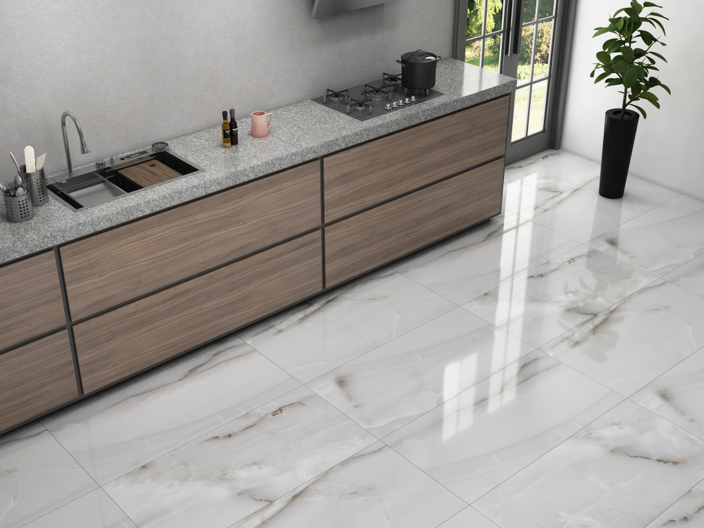 Глазурованный керамогранит Arcadia Ceramica Onyx Line Grey 60x120 см 1.44 м² глянцевый цвет светло-серый