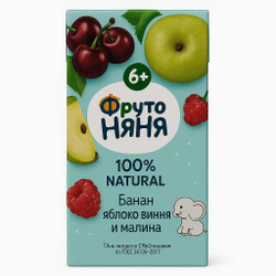 Сок Фруто Няня банан яблоко вишня и малина 0,2 л