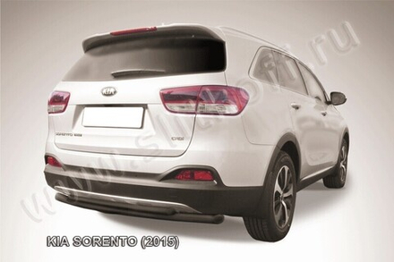 Защита заднего бампера (нержавейка) Kia Sorento (2014-2017) d57+d42 радиусная (черный)