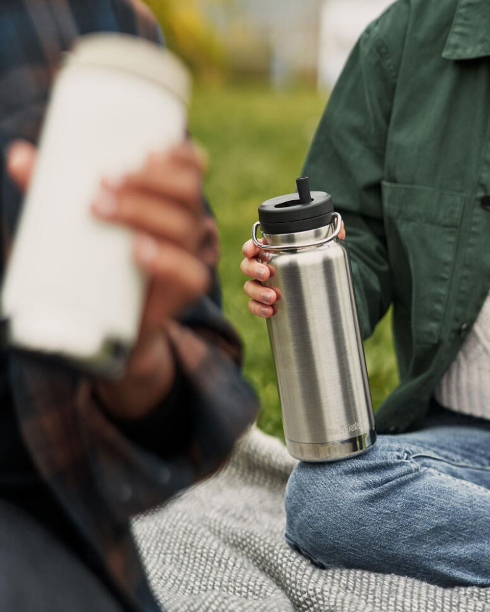 Набор крышка Klean Kanteen TKWide Twist Cap Taupe, трубочки с ёршиком