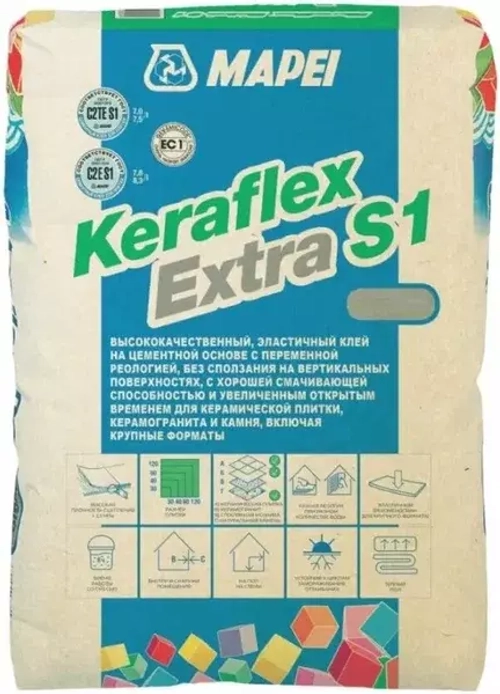 Клей для плитки Mapei Keraflex Extra S1, белый 25 кг.