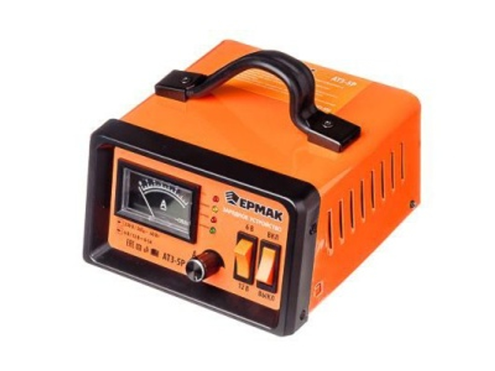 Зарядное устройство автоматическое трансформаторное Ермак АТЗ-5Р, 0-5А 6В/12В металл корпус регул.