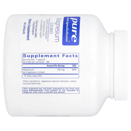 Pure Encapsulations, Магний (цитрат), 150 мг, 180 капсул