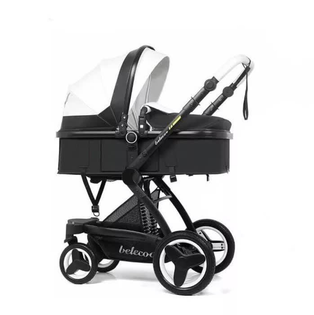 ДЕТСКАЯ КОЛЯСКА 3 В 1 BELECOO X6 ЧЁРНО-БЕЛАЯ ЭКОКОЖА