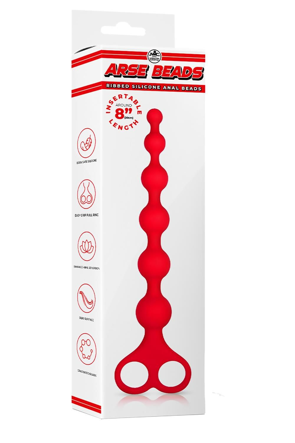 Красная анальная цепочка Ribbed Silicone Anal Beads - 26 см. (Цвет: красный)