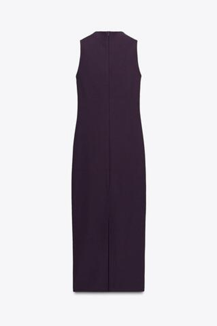 ZARA ДЛИННОЕ ПЛАТЬЕ ИЗ КРЕПА, БАКЛАЖАННЫЙ