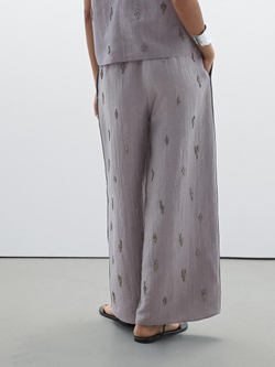 Massimo Dutti Брюки из льняной смеси с вышивкой из бисера, фиолетовый