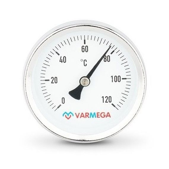 Термометр VARMEGA биметаллич. с погр. гильзой 63 мм, 120гр.С, штуц.50 мм, 1/2quot;, VMMT01-635004