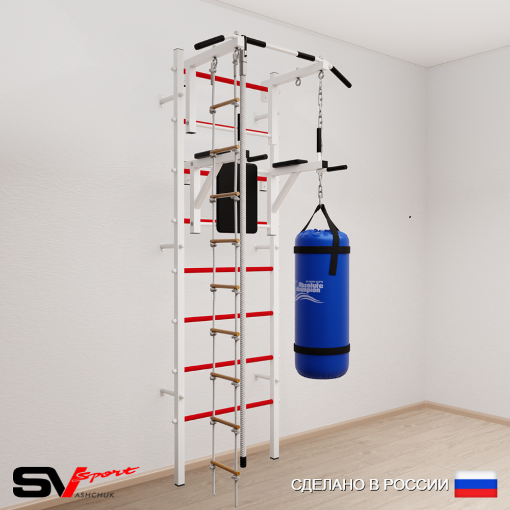 Шведская стенка Sv Sport усиленная 6752 (Турник стандарт/Брусья/Канат/Лестница/Цепь/Мешок 22кг)