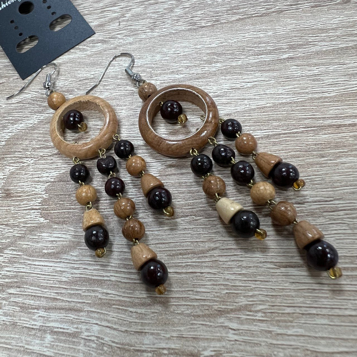 Серьги Слезки, дерево, цвет коричневый, вишневый, 22x65 мм