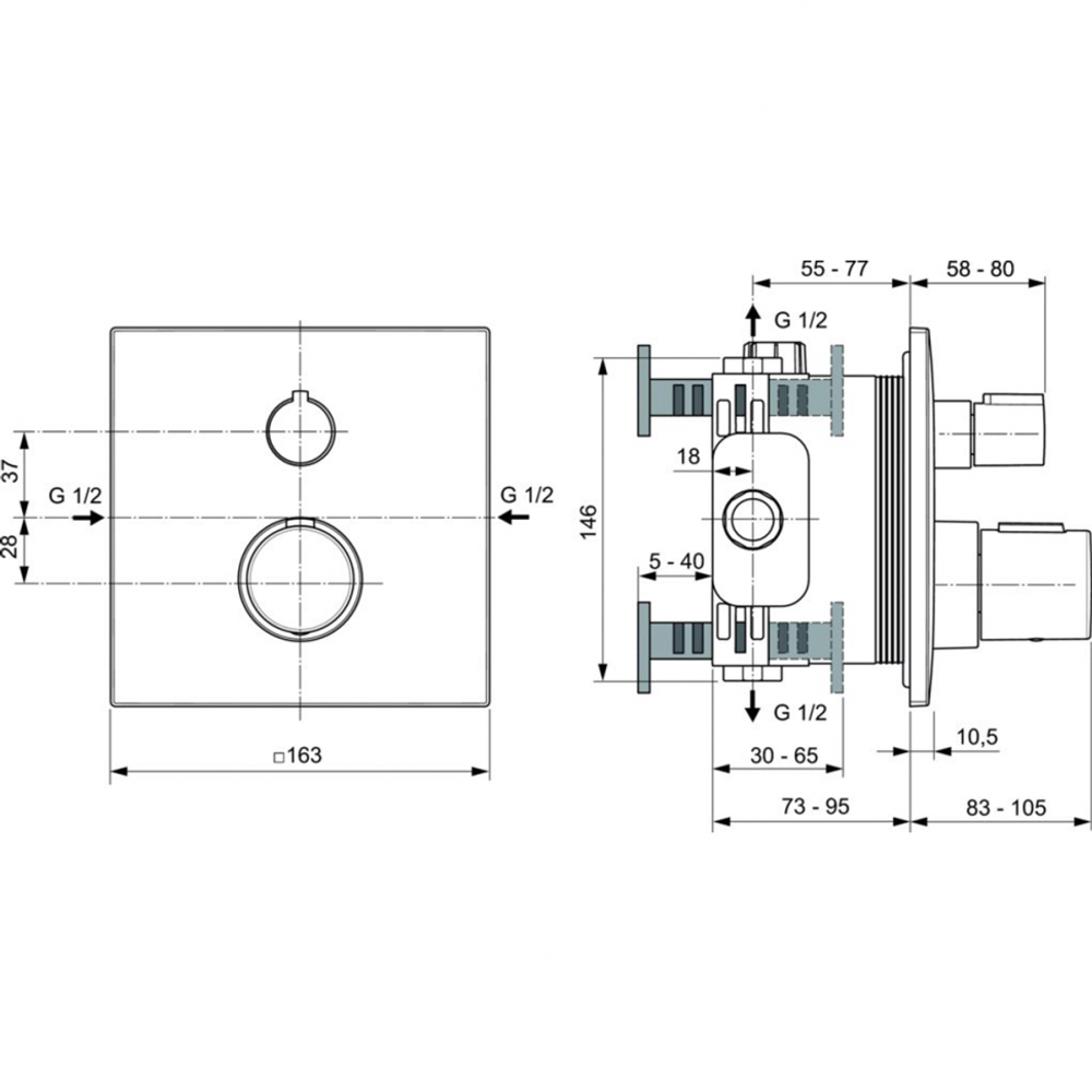 Комплект для встройки 7 в 1 Ideal standard CERATHERM C100 PVD Магнит