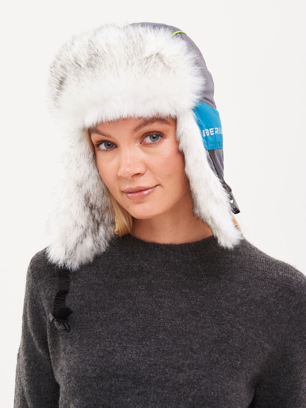 Шапка ушанка зимняя Siberia Lady ткань Breathable цвет Бирюза/Серый Шапка ушанка зимняя Siberia Lady ткань Breathable цвет Бирюза/Серый