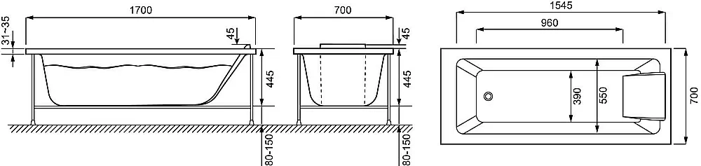 Ванна акриловая Jacob Delafon SOFA RU 170x70