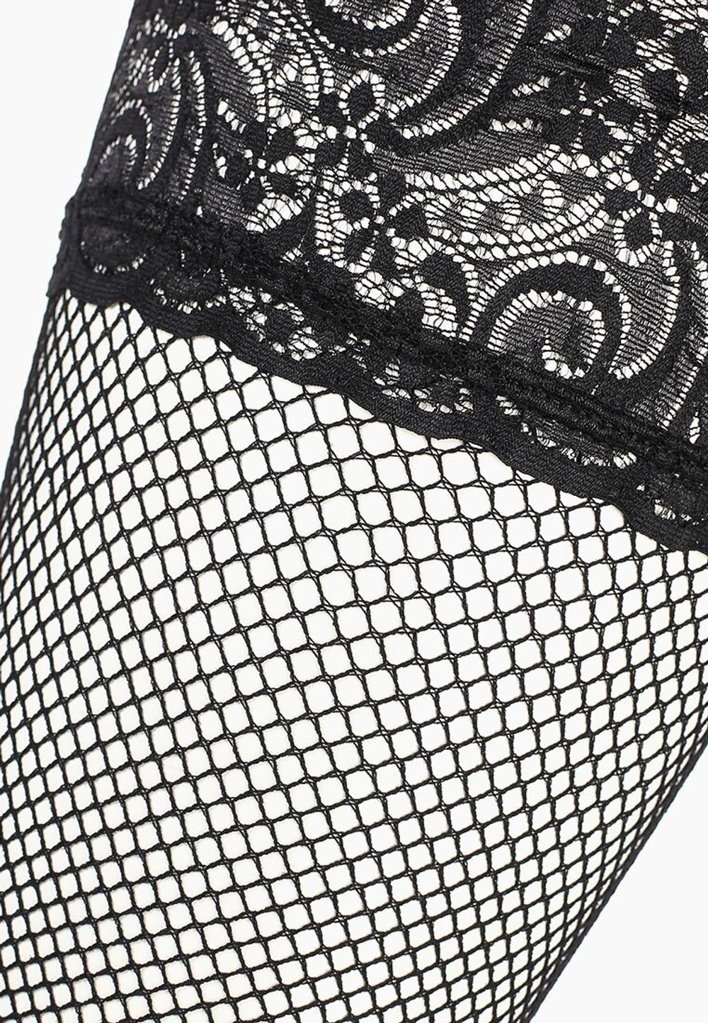 Чулки Le Frivole в мелкую сетку с кружевной резинкой на силиконе черные S/M