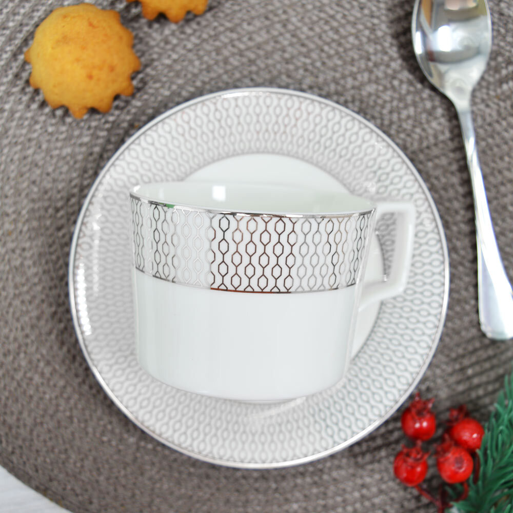 Чайный набор 12 предметов 250мл "Севилья серебро", костяной фарфор