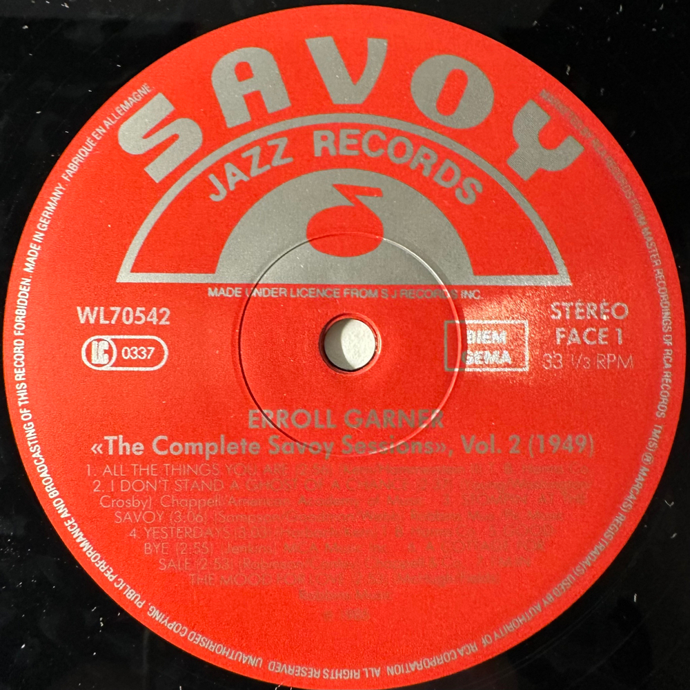Erroll Garner ‎– The Complete Savoy Sessions Volume 2 (1949) (Германия 1986г.)