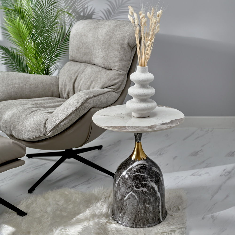 Кофейный столик Stupa диам.40см x 54см, серый мрамор, металл, керамика