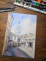 Картина авторская акварельная в паспарту 30х40 см на стену для интерьера "Дворик на Пятницкой"