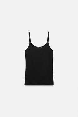 ZARA ТОП ИЗ ПОЛИАМИДА С ТОНКИМИ БРЕТЕЛЯМИ, ЧЕРНЫЙ