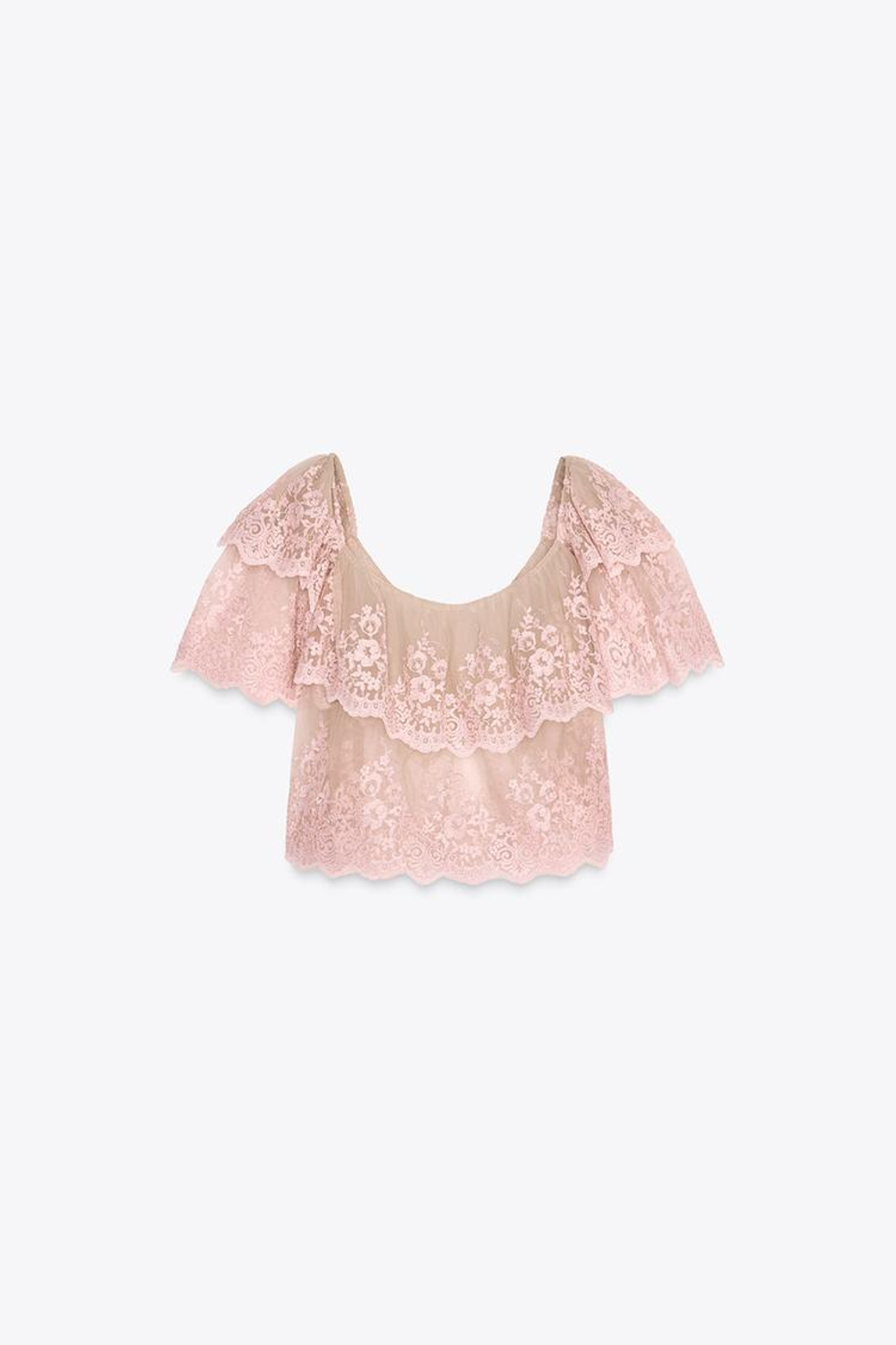 ZARA ТОП С ОБОРКАМИ И ВЫШИВКОЙ, ОТТЕНКИ РОЗОВОГО