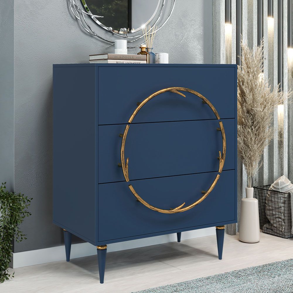 Комод Арт Колор matte Классик Голд с 3 ящиками Королевский синий матовый