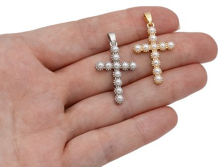 Подвеска "Крест" 28,5мм, с бусинами