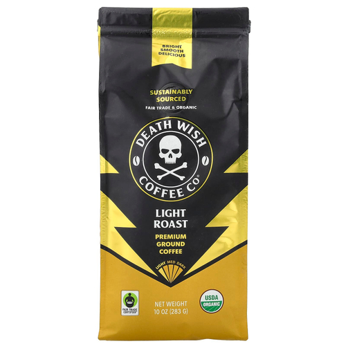 Death Wish Coffee, Молотый кофе премиального качества, легкой обжарки, 283 г (10 унций)