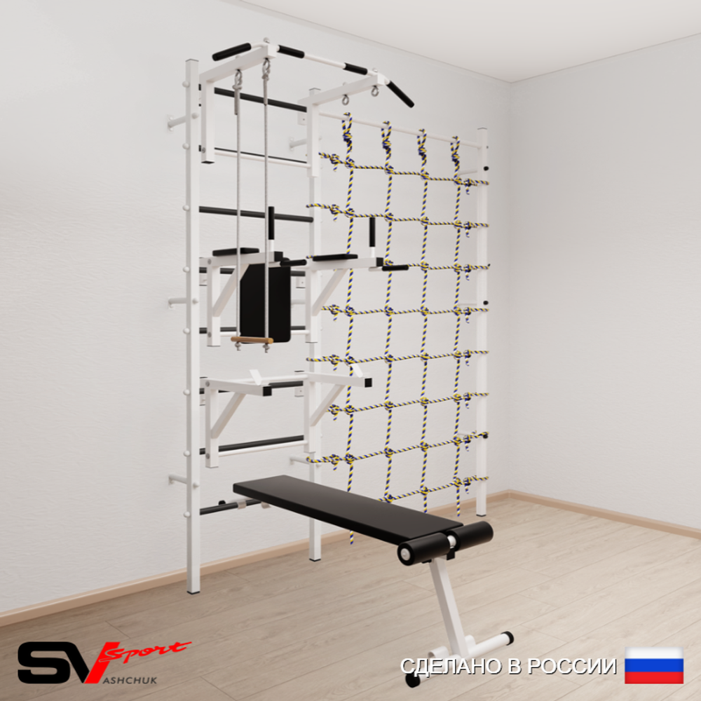 Шведская стенка Sv Sport 5930 (Турник стандарт/Брусья/Стойка/Скамья/Трапеция/Канатный лаз)